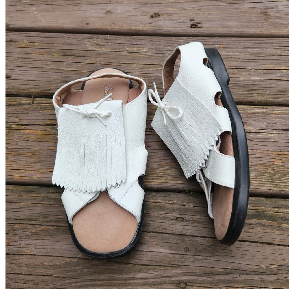Sandbaggers Kiltie Golf Sandals White Leather Fringe Slingback Size 11‎